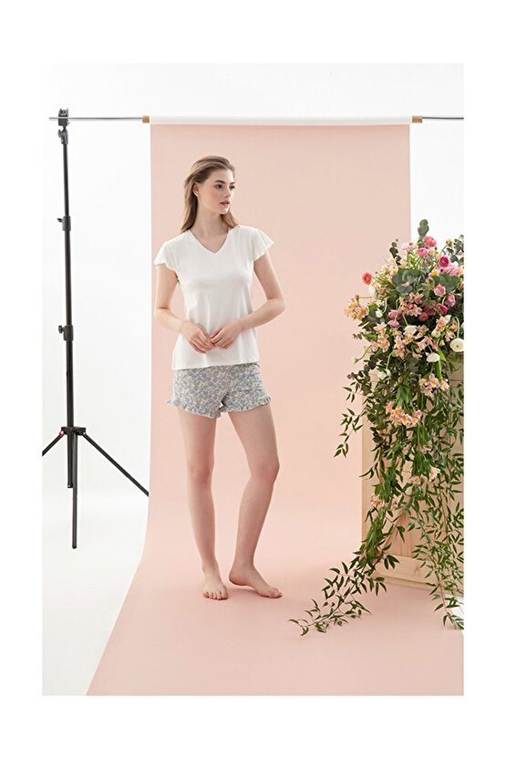 Spring Flower Viskon Kadın Pijama Takımı Mavi