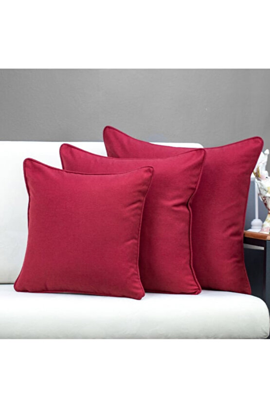 Duck Keten 43X43 Kırlent Kılıfı 2Li BORDO RENGİ Fermuarlı EVTEX