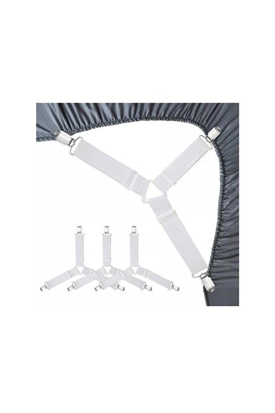 Elastik Üçgen Çarşaf Ve Örtü Gerdiricisi ve çarşaf tutucusu Kısa Tip Beyaz