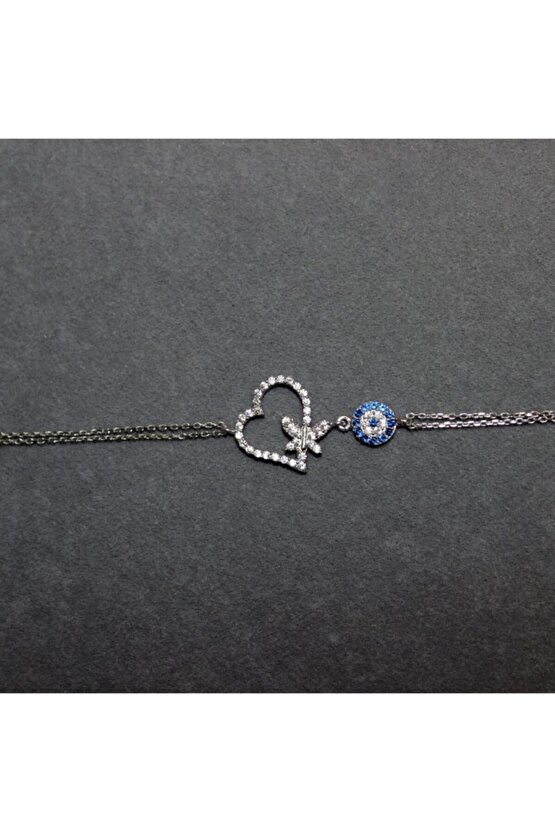 Kadın Beyaz Kelebekli Kalp Bileklik