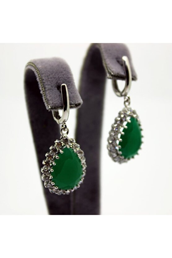 Mat Yeşil Taşlı Küpe