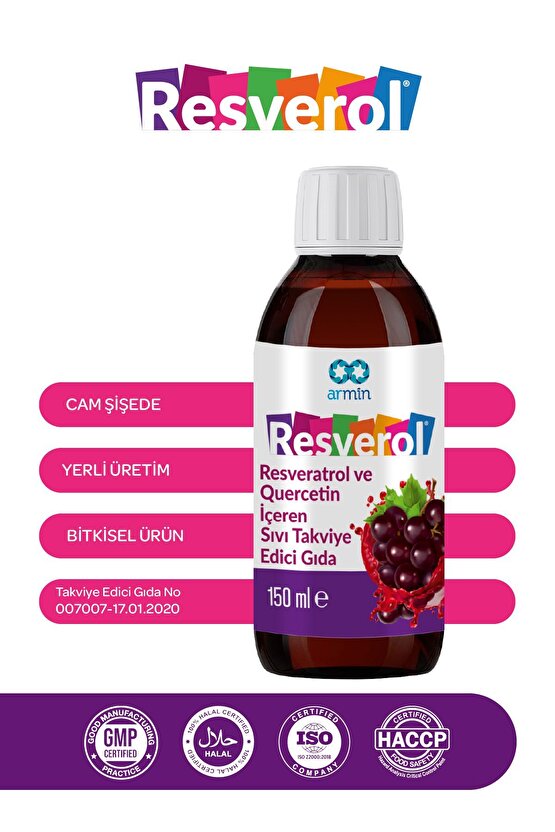 Resveratrol, Quercetin Ve C Vitamini Içeren Sıvı Takviye Edici Gıda 150 ml