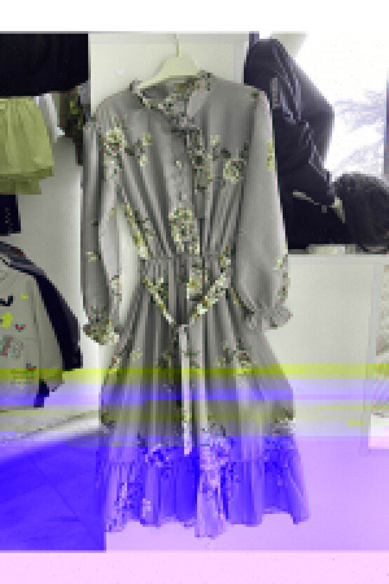 Lila Yarım Düğmeli Çiçekli Elbise