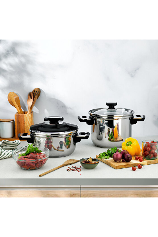 İn-Safe 2 li Düdüklü Tencere Seti 4 Parça-Siyah