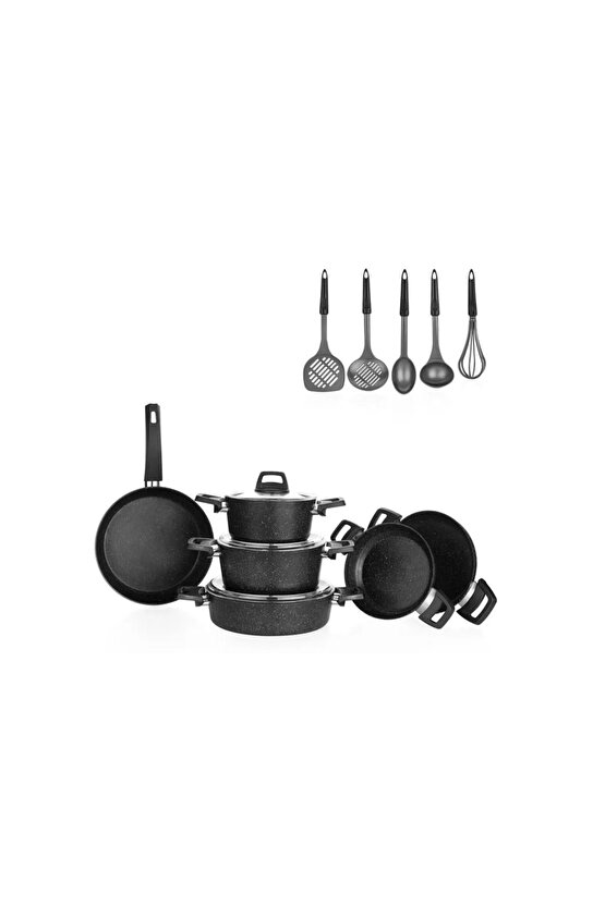 Black Stone 14 Parça Tencere Seti Siyah