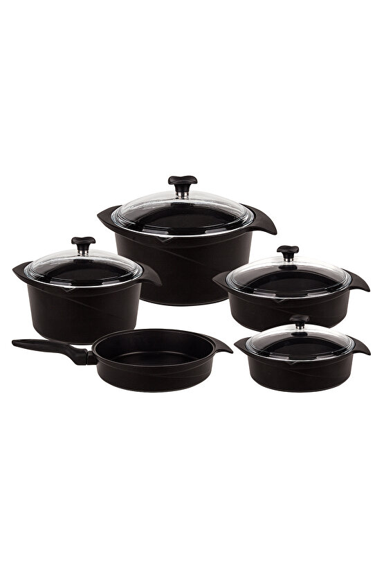 Flipper 9 Parça Siyah Cam Tencere Set