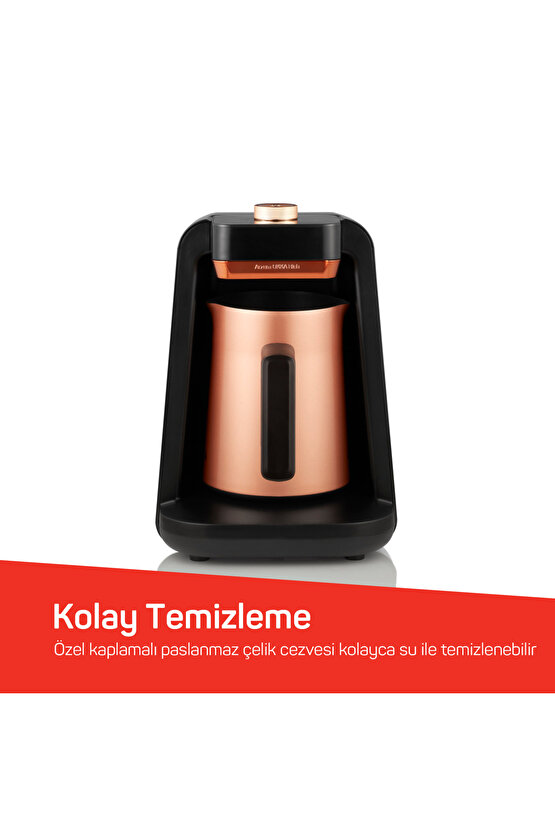 Okka Rich Spin Pro Çelik Cezveli Közde Sütlü Türk Kahve Makinesi 5 Fincan Kapasiteli Bakır - OK0020