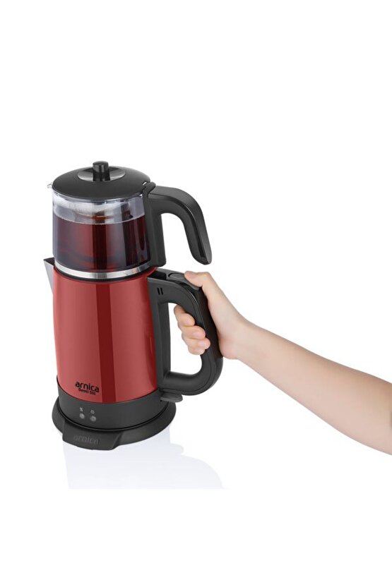 Demli Stil IH33204 CAM Demlikli Çay Makinesi Kırmızı