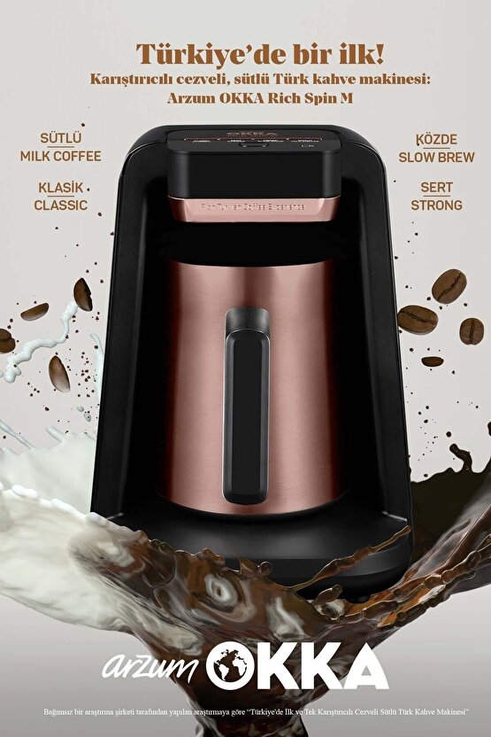 Okka Rich Spin M Çelik Cezveli Sütlü Türk Kahve Makinesi 5 Fincan Kapasiteli Bakır - OK0012OK0018