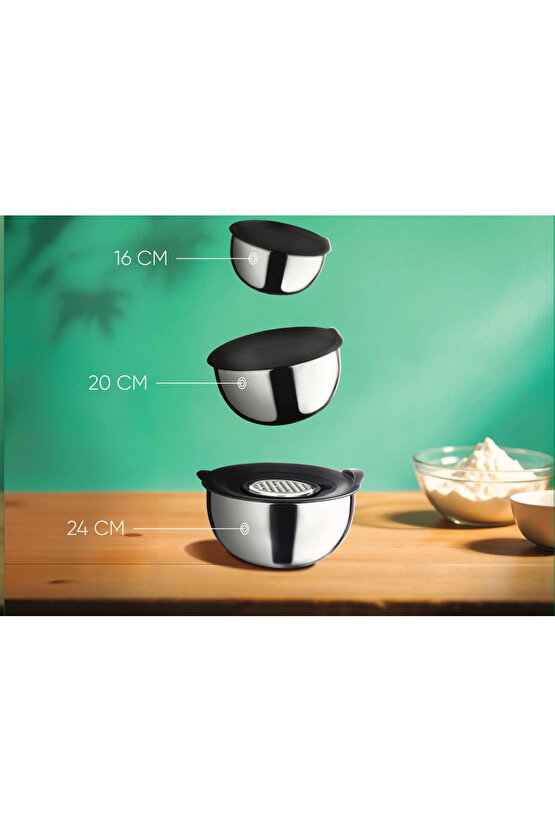 Rendeli Karıştırma Kabı 9 Parça 1810 Paslanmaz Çelik