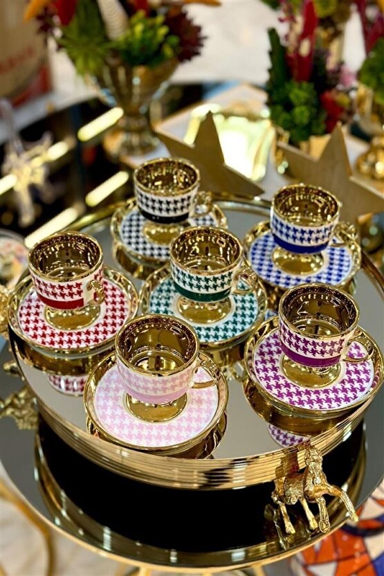 Porselen 90 Cc 6lı Ayaklı Kahve Fincan Takımı