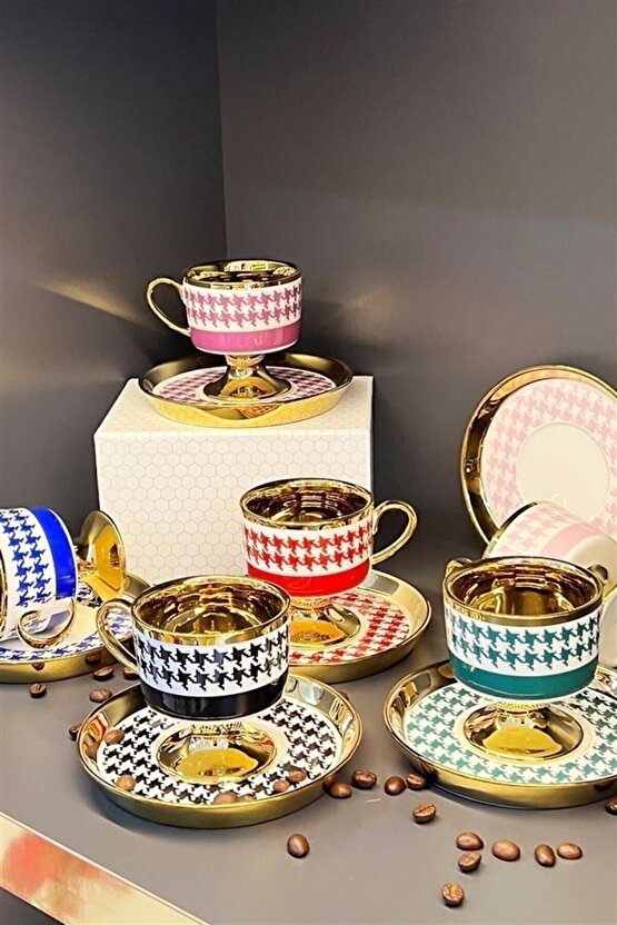 Porselen 90 Cc 6lı Ayaklı Kahve Fincan Takımı