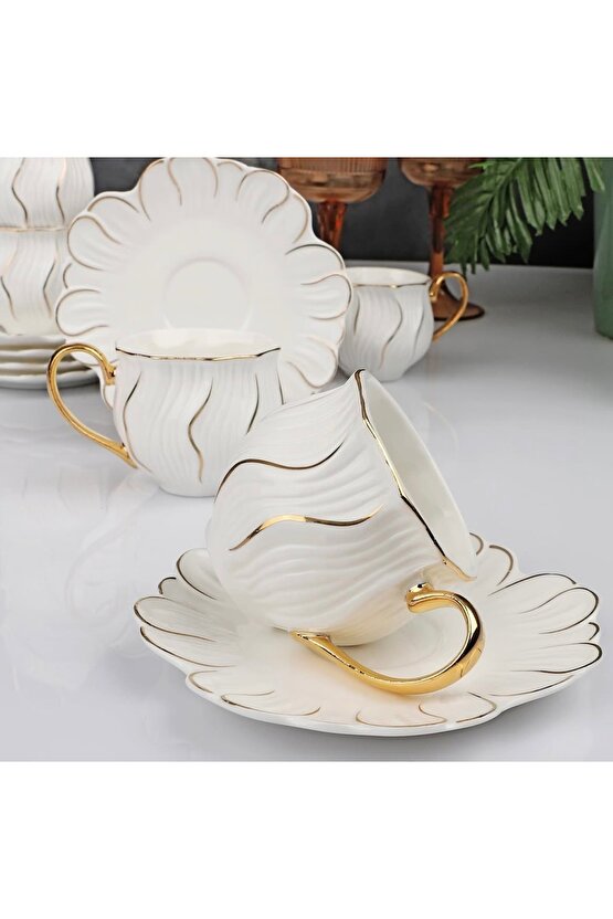 Evimsahane Zjn009 Tombul Beyaz 24 K Kahve Fincan Takımı
