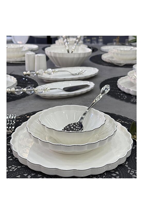Mien Lüx Porselen 29 Parça İstiridye Yemek Takımı Gümüş