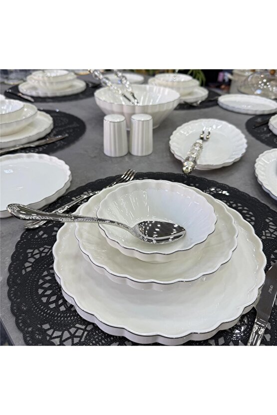 Mien Lüx Porselen 29 Parça İstiridye Yemek Takımı Gümüş