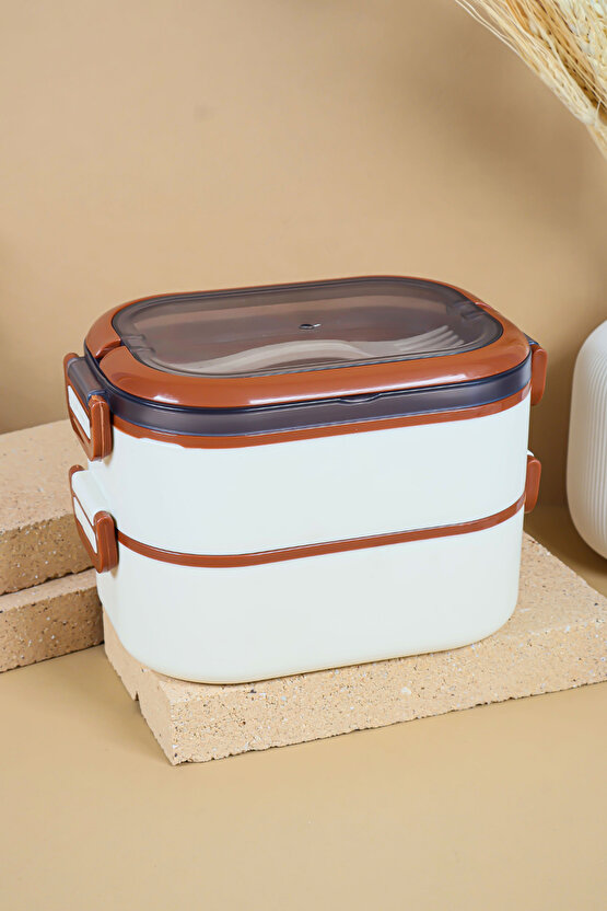 2 Katlı Sızdırmaz Taşıma Kaplı Öğle Yemeği Beslenme Saklama Kabı - Mikrodalgaya Uygun