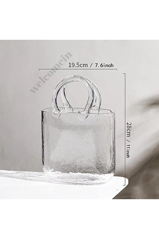 Dekoratif Çanta Şeklinde Zarif Ve Şık  Tasarım Şeffaf El Yapımı Cam Vazo