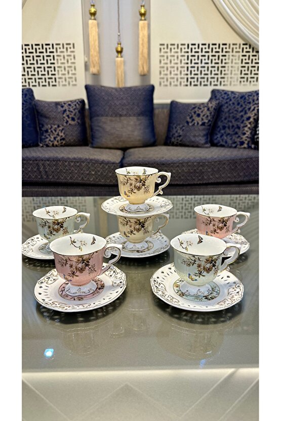 Kosova Marka Renk Güllü Kahve Fincan Takımı Seti