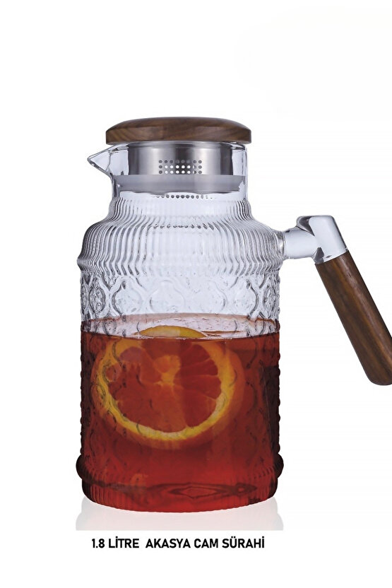 1.8 Litre Akasya Kapaklı Cam Sürahi – Isıya Dayanıklı & Şık Tasarım