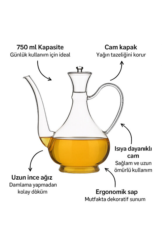 750 ml Cam Yağdanlık – Şık ve Dayanıklı Tasarım