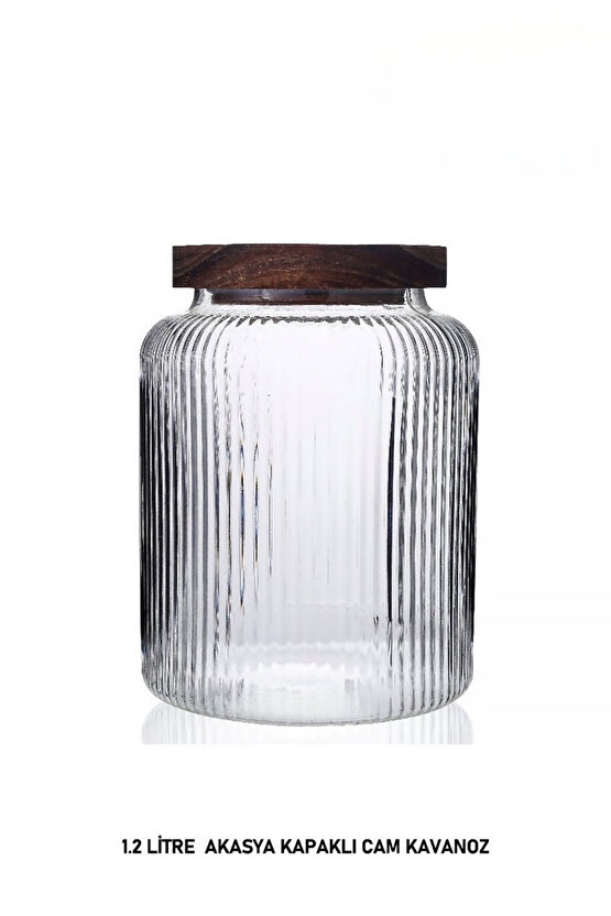 1.2 Litre Akasya Kapaklı Cam Kavanoz – Saklama Kabı, Baharat, Kahve, Bakliyat Kavanozu