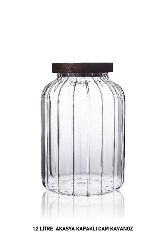 1.2 Litre Akasya Kapaklı Cam Kavanoz – Cam Saklama Kabı, Baharat, Kahve, Bakliyat Kavanozu