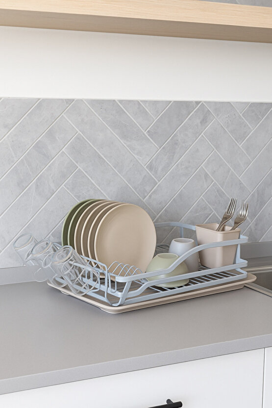 Çift Katlı Bulaşık Kurutma Teli Geniş Kapasiteli Tabak Bardak Çatal-Bıçak Organizeri 58.5x38x15 cm