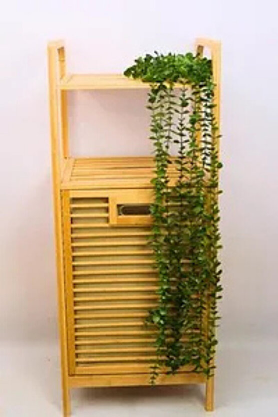 Bambu Çamaşır Sepeti Raflı & Kirli Sepeti İç Bölmeli 40x30x95 cm