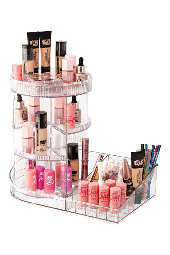 360° Döner Makyaj Organizeri Şeffaf Akrilik 4 Katlı Makyaj Düzenleyici Raf  Kozmetik Saklama Standı