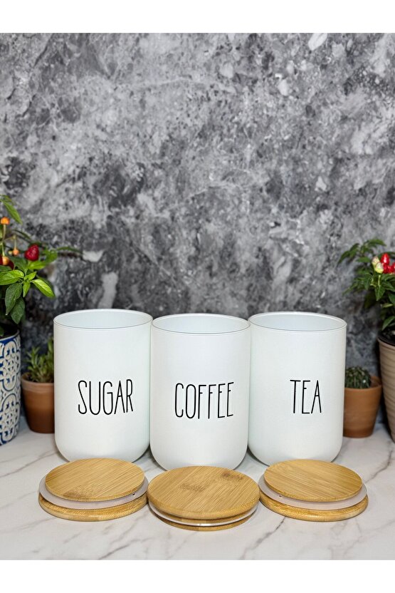 3lü Bambu Kapaklı Hasır ÇayKahveŞeker Kavanozu