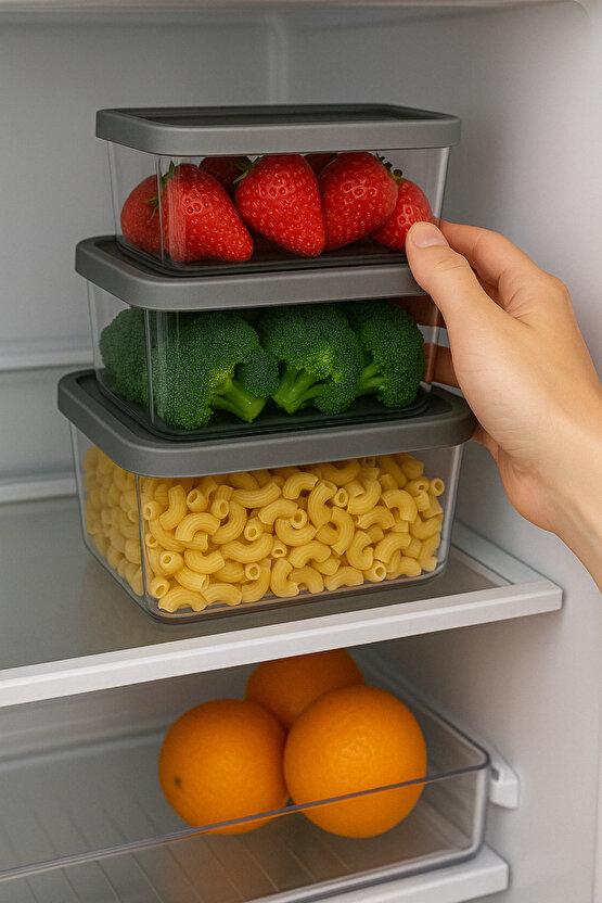 3lü Şeffaf Gıda Saklama Kabı Seti Kapaklı, Pratik ve Sağlıklı Saklama Çözümü