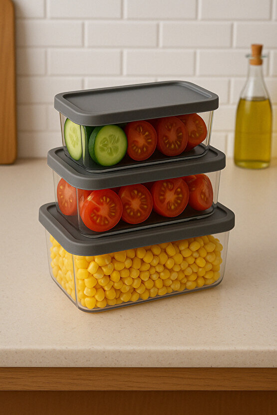 3lü Şeffaf Gıda Saklama Kabı Seti Kapaklı, Pratik ve Sağlıklı Saklama Çözümü