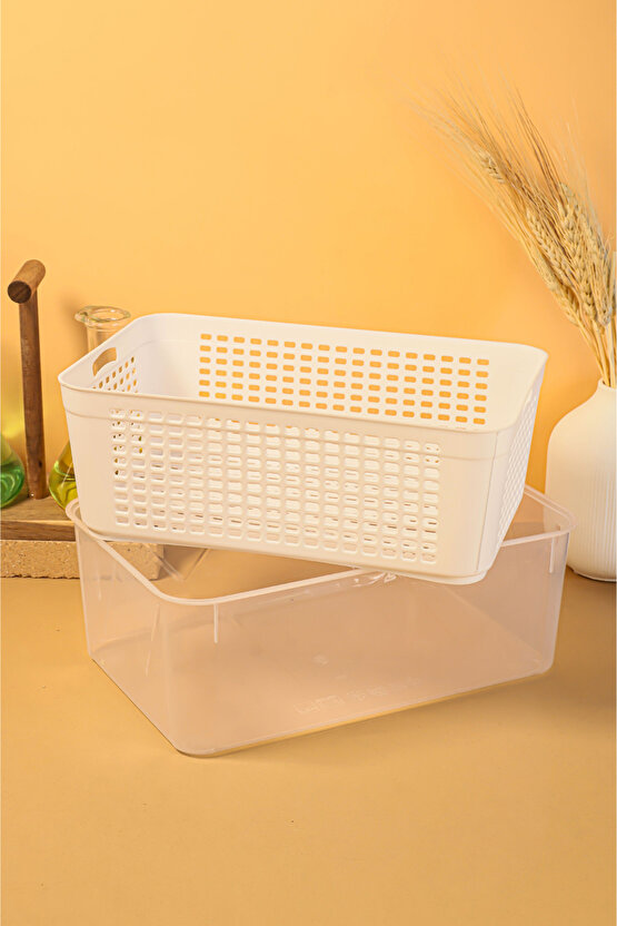 Süzgeçli Buzdolabı ve Mutfak Organizeri Sebze & Meyve Saklama Kabı (Şeffaf) 2 Adet 5 LT