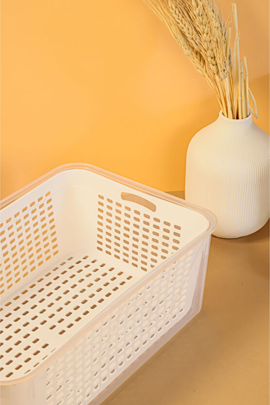 Süzgeçli Buzdolabı ve Mutfak Organizeri Sebze & Meyve Saklama Kabı (Şeffaf) 2 Adet 5 LT