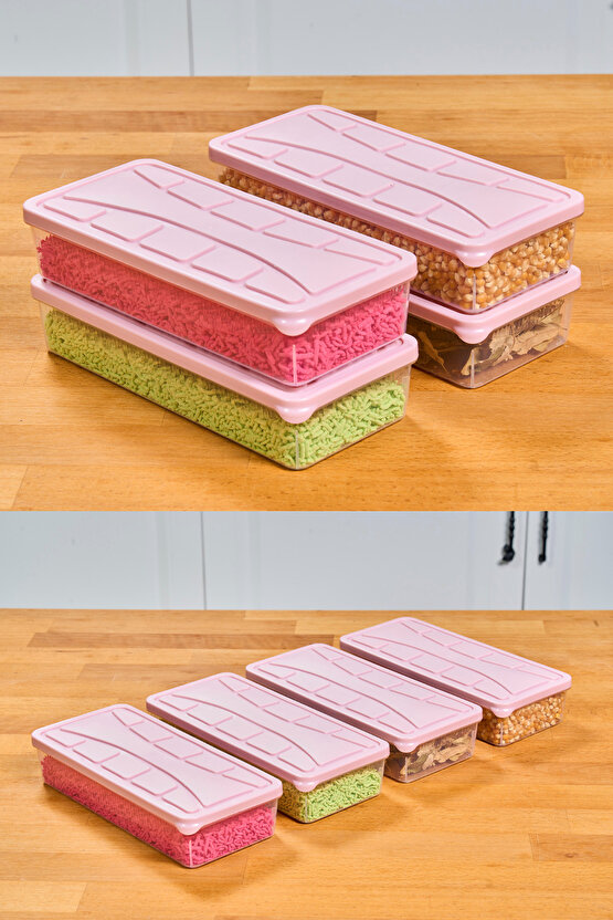 4 Adet 8 Parça Mikrodalga ve Difrize Uygun Saklama Kabı 1x1100 ml Dondurucu Düzenleyici Fresh Box