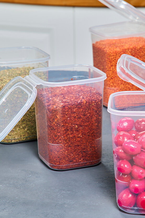 6 Adet 12 Parça Etiketli Kendinden Kapaklı Şeffaf Erzak Dondurucu Baharat Saklama Kabı Seti 1,15 Lt