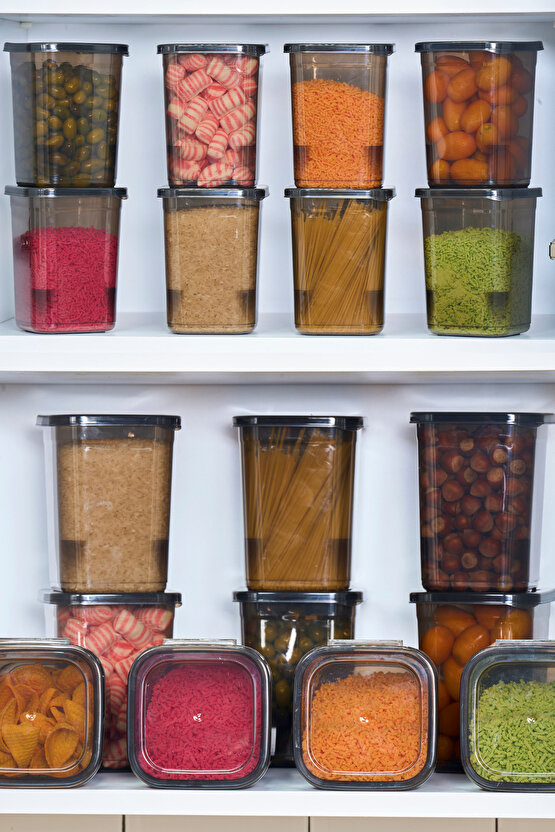 12 Adet 24 Parça Etiketli Kendinden Kapaklı Erzak Dondurucu Baharat Saklama Kabı Seti 1,15 Litre