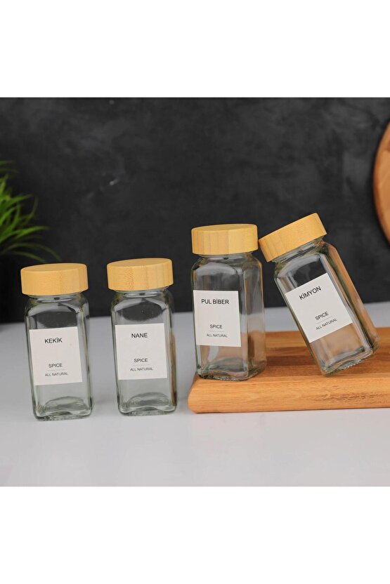 12 li Mien Bambu Kapaklı Cam Baharatlık Seti 120ml 7119008