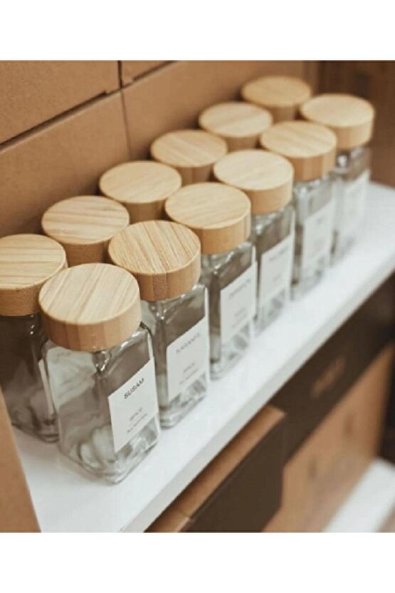 12 li Mien Bambu Kapaklı Cam Baharatlık Seti 120ml 7119008