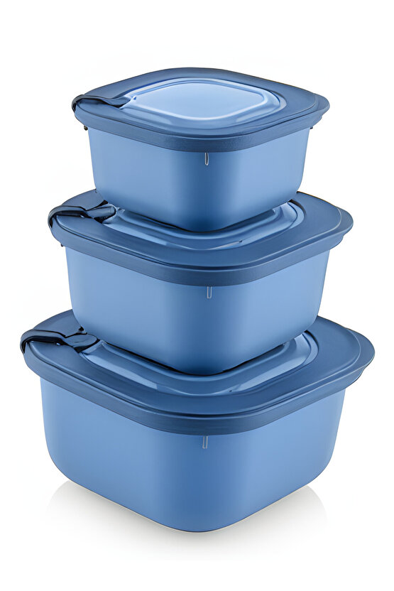 3lü Mikrodalga Ve Difrize Uygun Vip Kapaklı Zarif Özel Saklama Kabı Seti Mavi