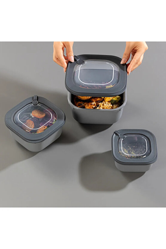 3lü Mikrodalga Ve Difrize Uygun Vip Kapaklı Özel Saklama Kabı Seti Bej