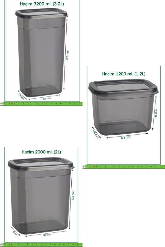 36 Adet 72 Parça 1,2-2,0-3,2 Litre Dikdörtgen Sızdırmaz Erzak Bakliyat Saklama Kabı Çeyiz Seti