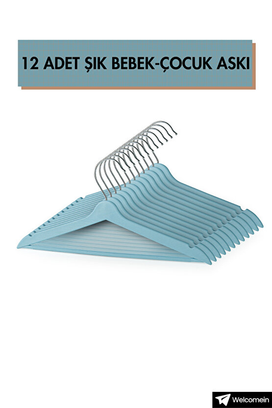 12li Ahşap Görünümlü Kaymaz Çentikli Bebek Ve Çocuk Askı, Sevimli Kıyafet Ve Elbise Askısı 12 Adet