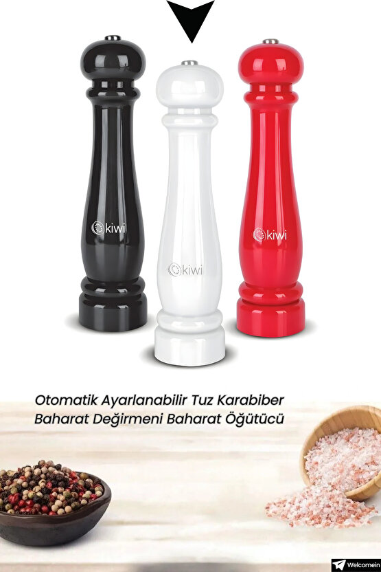 Pilli Seramik Otomatik Ayarlanabilir Tuz Karabiber Değirmeni Kuru Baharat Öğütücü (HEDİYELİK)
