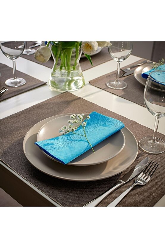 50 Adet 3 Katlı Geniş 40x40 Cn Ticaret Yüksek Su Çekme Özellikli Kağıt Açık Mavi Peçete