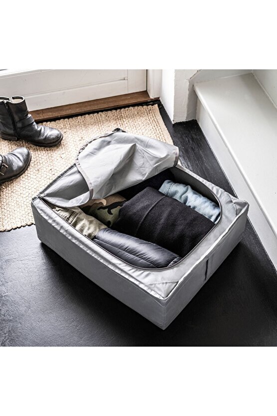 43x53x19 Yatak Altı- Yastık Çarşaf Nevresim Giysi Saklama Kutusu Hurç Kutu Koyu Gri