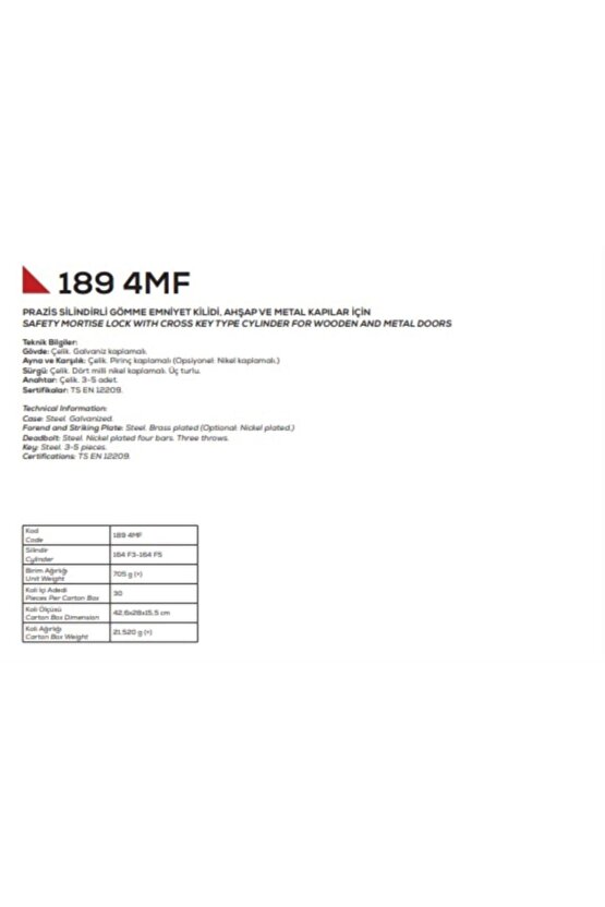 189 4m F Emniyet Kilidi Fiam 52mm-nikel