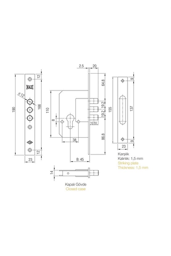 189 3m Silindirli Gömme Emniyet Kilidi 45 Mm Saten