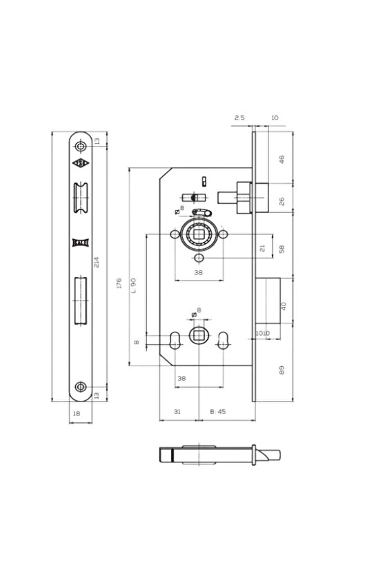 Extra Gömme Kilit WC 18 Mm Ayna 45 Mm 149RWC