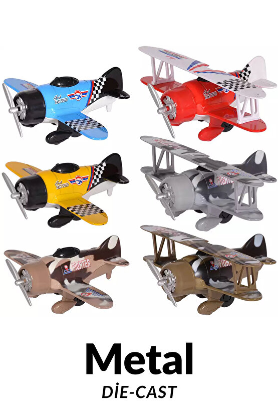 Oyuncak Çek Bırak Die-Cast Metal Uçak Hareketli Pervane (1 Adet Gönderilir)